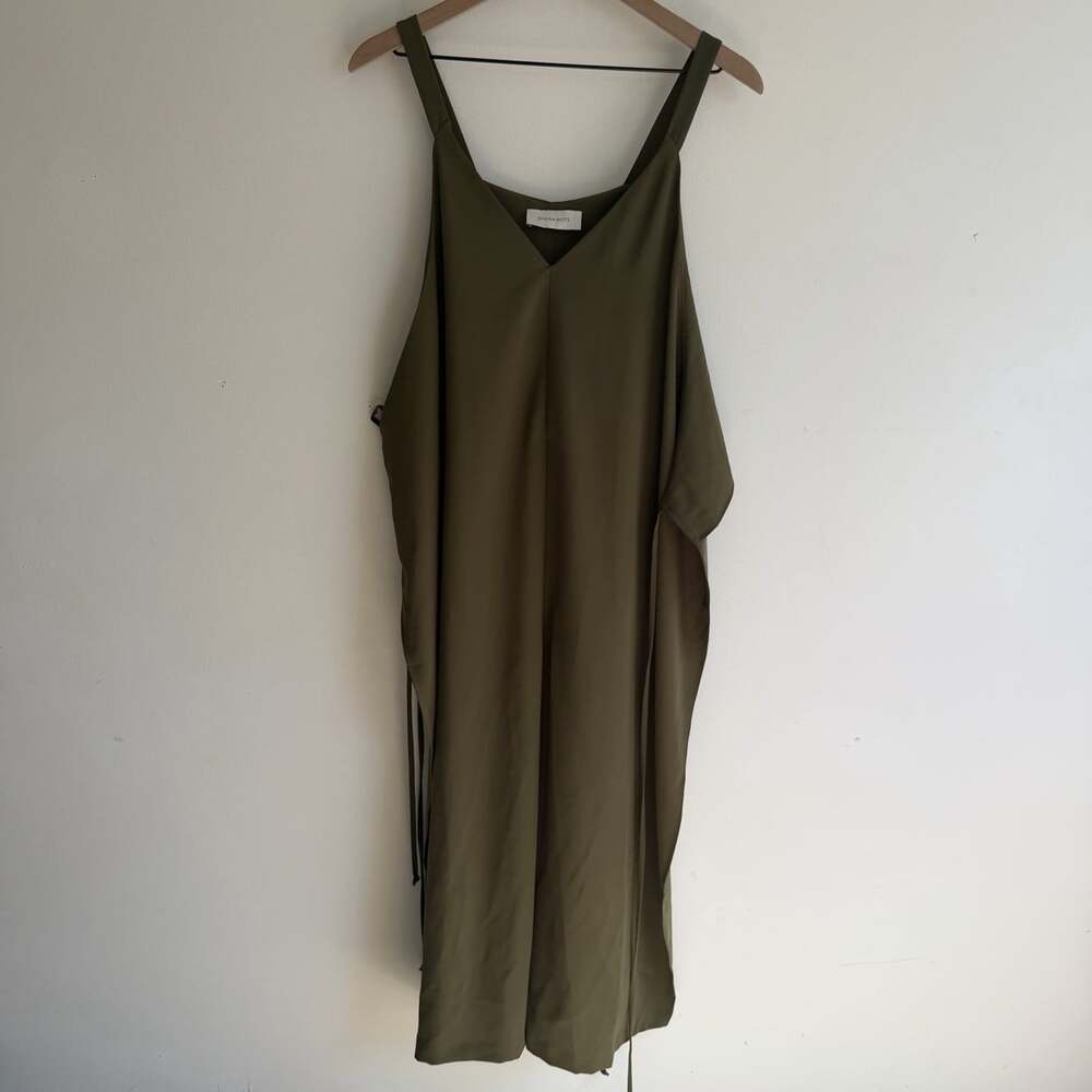 Shaina Mote Jumpsuit Womens XS Olive Green V Neck Open Side Tie Leg USA Made